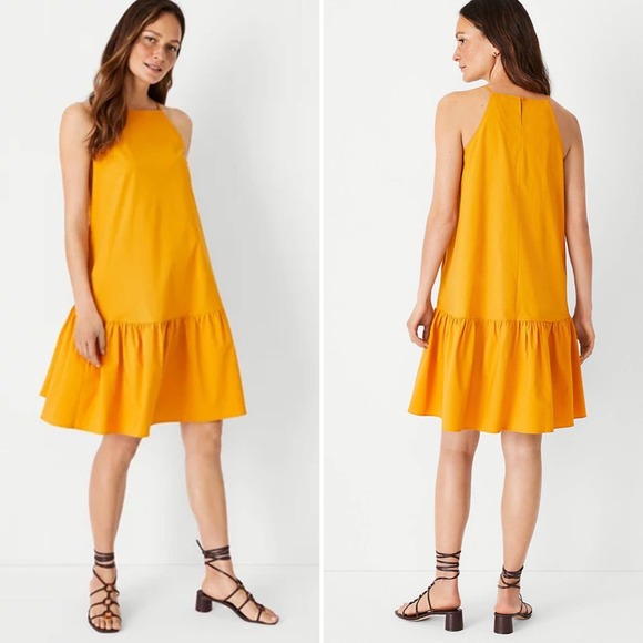 Ann Taylor Square Neck Flounce Shift Dress in Yellow Size Medium Petite - Picture 2 of 11